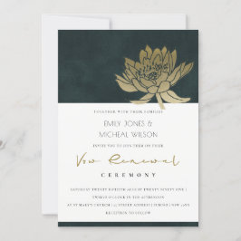 GOLD EMERALD GREEN LOTUS FLORAL VOW RENEWAL INVITE BEDANKKAART