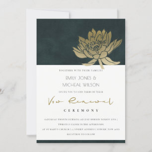 GOLD EMERALD GREEN LOTUS FLORAL VOW RENEWAL INVITE BEDANKKAART