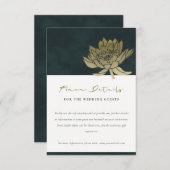 GOLD EMERALD GREEN LOTUS FLORAL WEDDING DETAILS INFORMATIEKAARTJE (Voorkant / Achterkant)