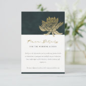 GOLD EMERALD GREEN LOTUS FLORAL WEDDING DETAILS INFORMATIEKAARTJE (Staand voorkant)