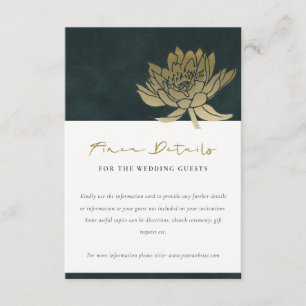 GOLD EMERALD GREEN LOTUS FLORAL WEDDING DETAILS INFORMATIEKAARTJE