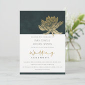 GOLD EMERALD GREEN LOTUS FLORAL WEDDING INVITE BEDANKKAART (Staand voorkant)