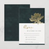 GOLD EMERALD GREEN LOTUS FLORAL WEDDING RSVP INFORMATIEKAARTJE (Voorkant / Achterkant)