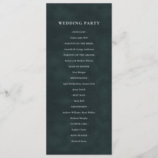 GOLD EMERALD GREEN LOTUS WEDDING CEREMONY PROGRAMM MENU (Achterkant)