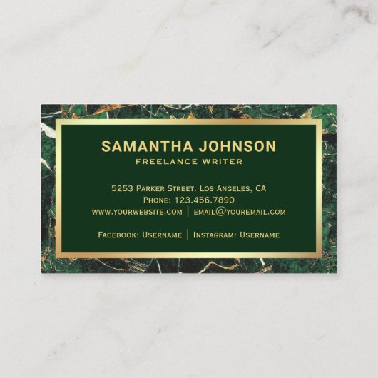 Gold Emerald Green Marble Pen Nib Professional Visitekaartje (Achterkant)