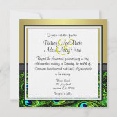 Gold & Emerald Green Peacock Wedding Invitations Kaart (Achterkant)