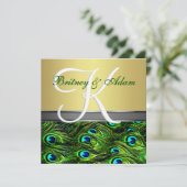 Gold & Emerald Green Peacock Wedding Invitations Kaart (Staand voorkant)