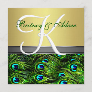 Gold & Emerald Green Peacock Wedding Invitations Kaart