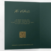 Gold emerald green photo wedding RSVP details QR Drieluik Uitnodiging (Binnenzijde eerst)