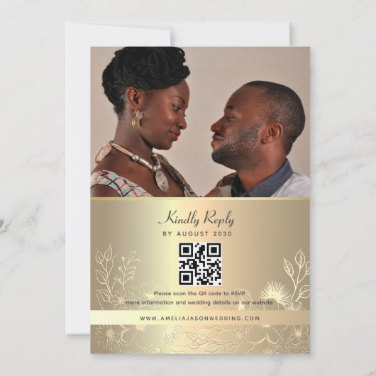 Gold Emerald Green QR Code Wedding Kaart (Achterkant)