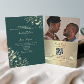 Gold Emerald Green QR Code Wedding Kaart