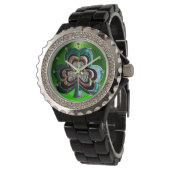 GOLD, EMERALD GREEN SHAMROCK JEWEL MET PARELTJES HORLOGE (Gekanteld)