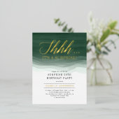Gold & Emerald Green Waterverf Verrassingsdag Folie Uitnodiging Briefkaart (Staand Voorkant)
