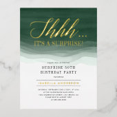 Gold & Emerald Green Waterverf Verrassingsdag Folie Uitnodiging Briefkaart (Voorkant)