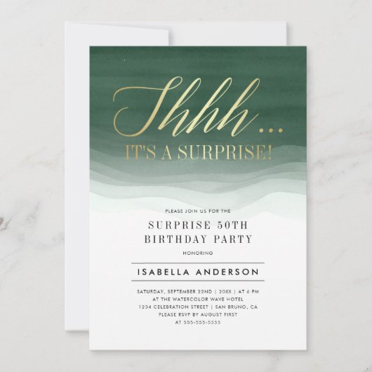 Gold & Emerald Green Waterverf Verrassingsdag Kaart (Voorkant)