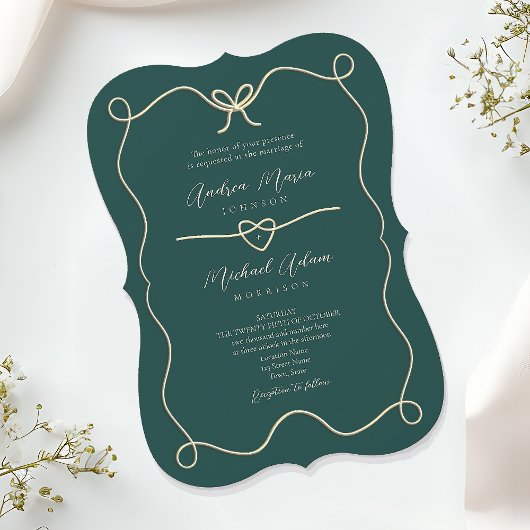 Gold Emerald Green Wedding Kaart