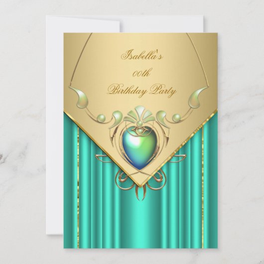 Gold Emerald Jade Green Birthday Party Invite Kaart (Voorkant)