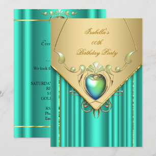 Gold Emerald Jade Green Birthday Party Invite Kaart