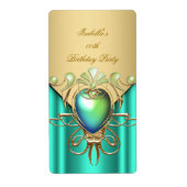 Gold Emerald Jade Green Elegant Birthday Party Etiket (Voorkant)