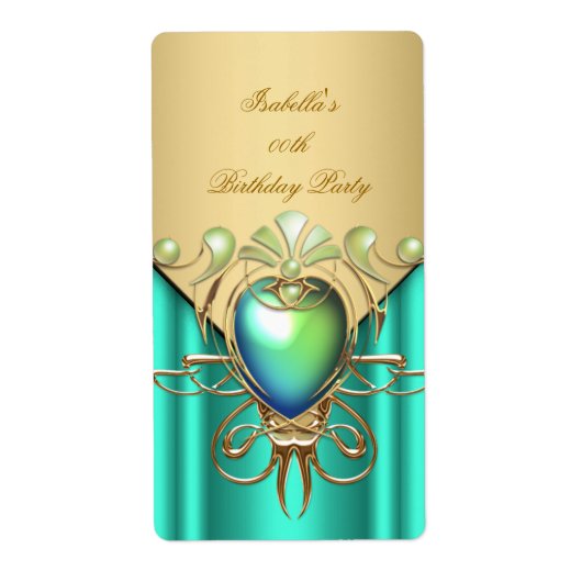 Gold Emerald Jade Green Elegant Birthday Party Etiket (Voorkant)