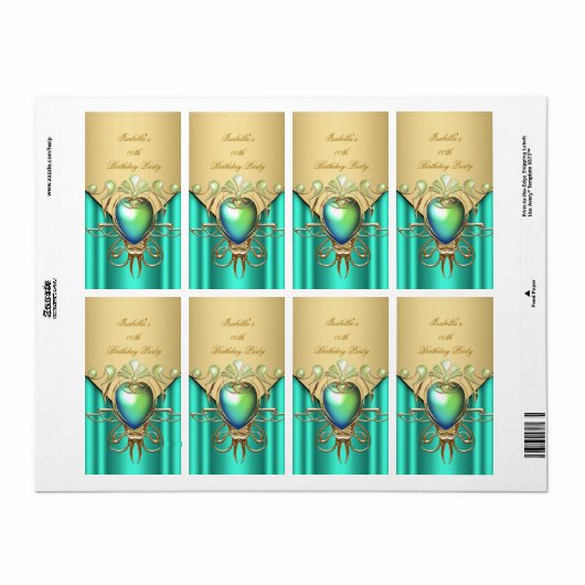 Gold Emerald Jade Green Elegant Birthday Party Etiket (Full Sheet)