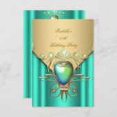 Gold Emerald Jade Green Elegant Birthday Party Kaart (Voorkant / Achterkant)
