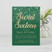 Gold Emerald Sweet 16 Birthday-uitnodigingen Kaart (Staand voorkant)