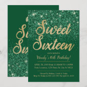 Gold Emerald Sweet 16 Birthday-uitnodigingen Kaart (Voorkant / Achterkant)