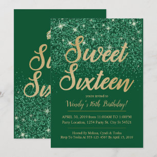 Gold Emerald Sweet 16 Birthday-uitnodigingen Kaart
