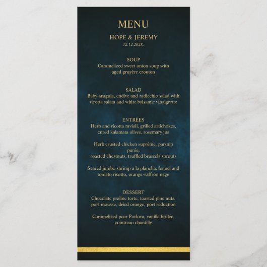Gold Emerald Velvet Elegant Fairy Tale Wedding Menu (Voorkant)
