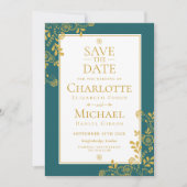 Gold Emerald Victoriaans Floral Lace Save the Date Kaart (Voorkant)