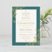 Gold Emerald Victoriaans Floral Lace Save the Date Kaart (Staand voorkant)