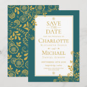 Gold Emerald Victoriaans Floral Lace Save the Date Kaart (Voorkant / Achterkant)