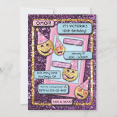 Gold Emoji Birthday Party - tekst over mobiele tel Kaart (Voorkant)