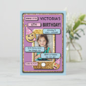 Gold Emoji Birthday Party - Telefoon Foto Kaart (Staand voorkant)