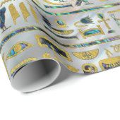 Gold en Abalone Egyptische hiërogliefen op parel Cadeaupapier (Rol Hoek)