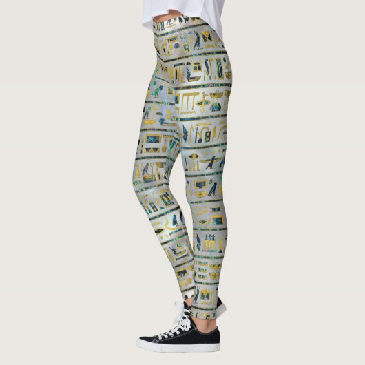 Gold en Abalone Egyptische hiërogliefen op parel Leggings (Links)