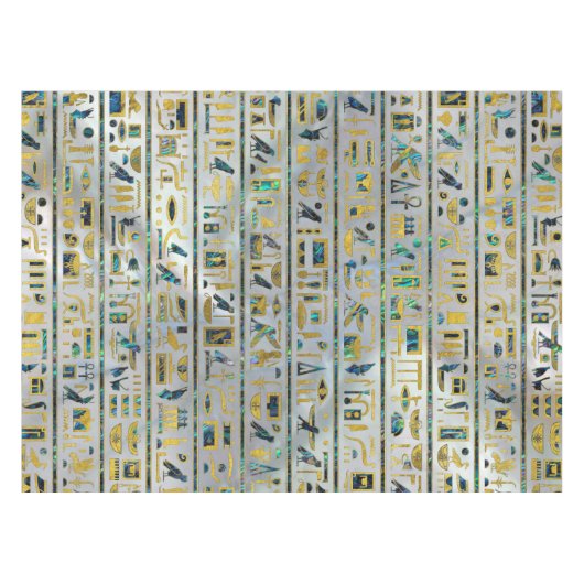 Gold en Abalone Egyptische hiërogliefen op parel Tafelkleed (Voorkant (Horizontaal))