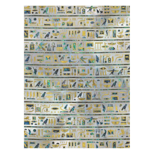 Gold en Abalone Egyptische hiërogliefen op parel Tafelkleed (Voorkant)