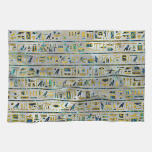 Gold en Abalone Egyptische hiërogliefen op parel Theedoek