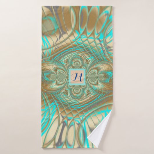 Gold- en Aqua-Abstracte Geometrische handdoek (Badhanddoek)