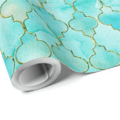 Gold- en Aqua Maroccan-patroon Cadeaupapier (Rol Hoek)