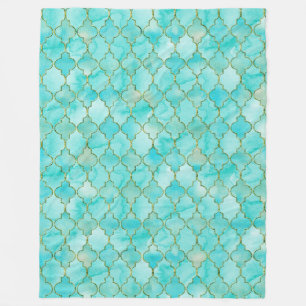 Gold- en Aqua Maroccan-patroon Fleece Deken