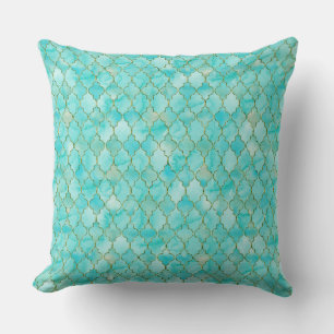 Gold- en Aqua Maroccan-patroon Kussen