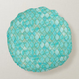 Gold- en Aqua Maroccan-patroon Rond Kussen