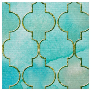 Gold- en Aqua Maroccan-patroon Stof