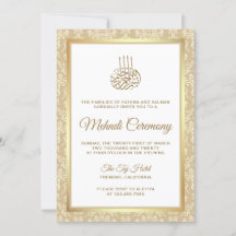 Gold en Beige Damask Islamic Mehndi Ceremony