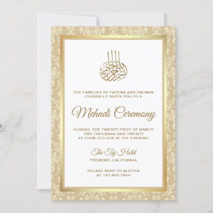 Gold en Beige Damask Islamic Mehndi Ceremony Kaart