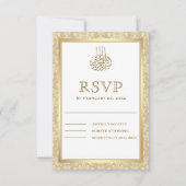 Gold en Beige Damask islamitische moslim RSVP Kaartje (Voorkant)