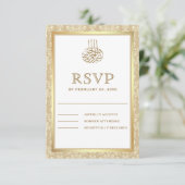 Gold en Beige Damask islamitische moslim RSVP Kaartje (Staand voorkant)